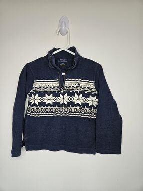 Polo Ralph Lauren Kids Fair Isle Snowflake Navy Blue 1/4 Zip Sweater Size 4 4T🩷